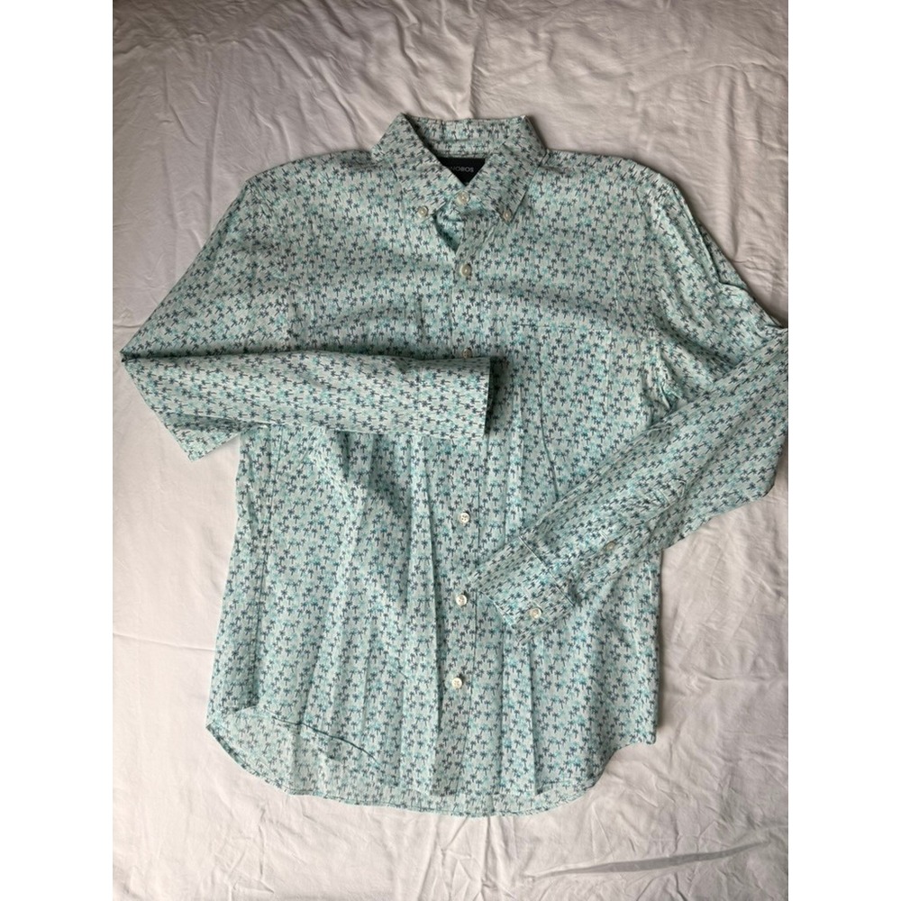 Bonobos Slim Fit Palm Tree Print Cotton Button Down Shirt Mens XS Teal White
